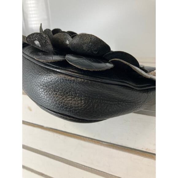 BRIGHTON SMALL BLACK LEATHER FLOWER PETAL SHOULDER BAG - Picture 7 of 16